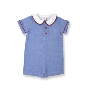 NWT Lullaby Set shortall romper baby boy gingham collar peter pan simms